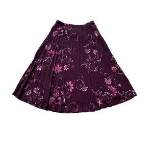 Chico's 0.5 Size USA 6 Purple Wine Pink Floral Pleated Midi Skirt Lined Zip